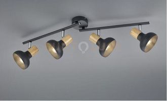 Reality Latika Barra 4 Spots Metallo Nero Ed Effetto Legno L. 71cm Attacco E14