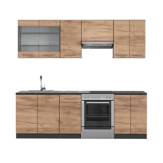 Vicco Mueble De Cocina Fame-line, Oro Power Roble/antracita, 240 Cm Sin Encimera