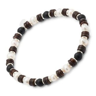 Jan Leslie Freshwater Pearl And Black Agate Beaded Bracelet With Silver Spacers in White Pearl at Nordstrom