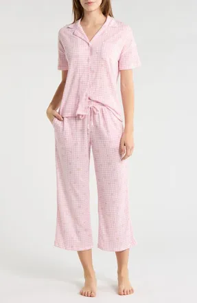 Jaclyn Short Sleeve Top & Crop Pants Pajamas in Ditsy Gingham at Nordstrom Rack, Size X-Large