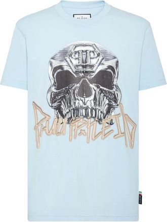 Philipp Plein T-Shirt Ronde Hals Skull - Heren - T-shirts - Blauw - 3XL - Katoen - Tops