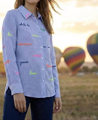 Vilagallo 500 Rayas Lino Shirt In Striped Blue And White