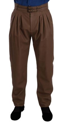 Dolce & Gabbana Mens Leather Trousers Pleated Style - Brown - Size EU 48 (Mens)