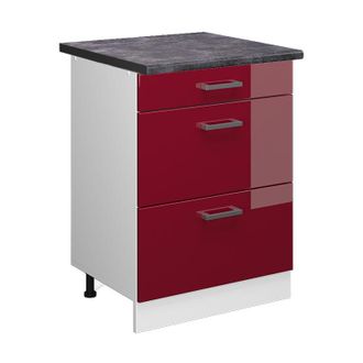 Vicco Mueble Bajo De Cocina R-line, Rojo Burdeos Alto Brillo, 60 Cm Con Cajones, Et Antracita Vicco