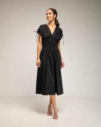 Tantra Midi-jurk met elastische taille en borst, rimpelmouwen en zakken