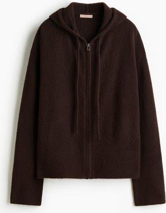 H&M Knitted Zip-through Hoodie in Dark Brown at Nordstrom, Size Xx-Large