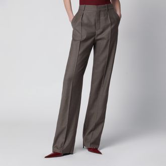 Saint Laurent Mid-rise tailored straight-leg wool trousers in brown