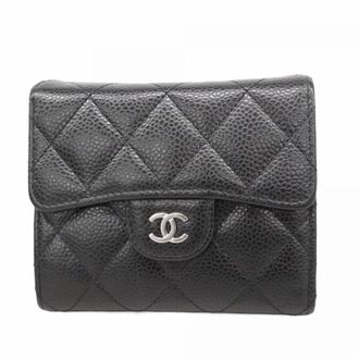 Chanel Black Grained Calfskin Wallet (Tri-Fold) (Pre-Owned)