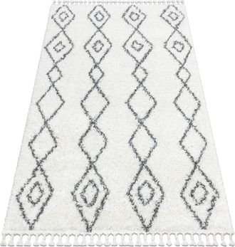 RugsX Rugsx - Carpet union 3374 Diamonds, chain cream / grey Fringe Berber Moroccan shaggy white 140x190 cm