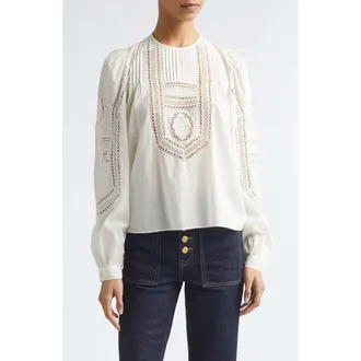 Ulla Johnson Marlowe Long Sleeve Cotton Top in Pristine at Nordstrom, Size 16