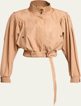 Chlo&eacute; Technical Cotton Puff-Sleeve Crop Jacket