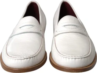 Dolce & Gabbana White Leather Slip On Mocassin Loafers Mens Shoes