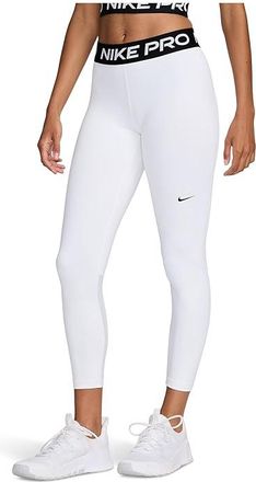 Nike Pro 365 Mid-Rise 7/8 Tights Womens Clothing White/Black/Black : XL (US 16-18), Polyester/Spandex