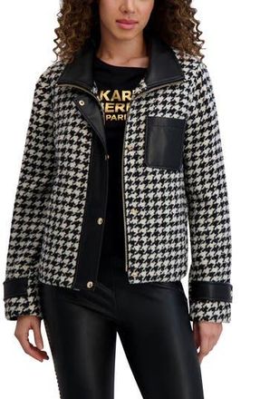 Karl Lagerfeld Wool Blend Felt Crop Jacket in Black/White at Nordstrom Rack, Size Large