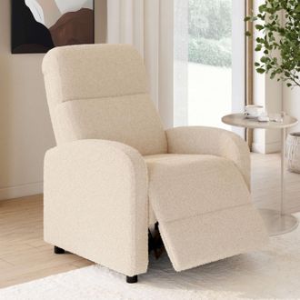 IDMarket Sill&oacute;n Relax Caleb De Tejido Boucl&eacute; Beige Con Respaldo Reclinable Y Reposapi&eacute;s