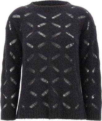 KANGRA Openwork Gebreide Trui - Dames - Ronde hals truien - Blauw - M - Truien & Vesten