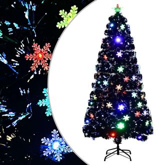 vidaXL &Aacute;rbol De Navidad Copos De Nieve Led Fibra &Oacute;ptica Negro 150 Cm Vidaxl