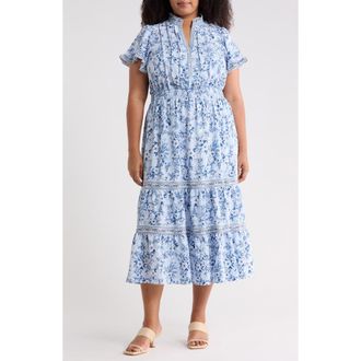 Max Studio Flutter Sleeve Tiered Maxi Dress in Blue/Chambray at Nordstrom Rack, Size 2X