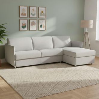 Dmora Sof&aacute; Cama Con Pen&iacute;nsula Virgilia, Sof&aacute; Esquinero Convertible Para Sal&oacute;n, Acolchado, Desenfundable, 100% Made In Italy, 260x160 H90 Cm, Gris Claro - Dm