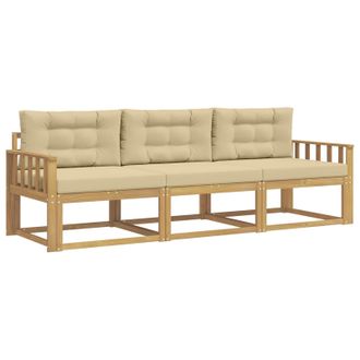 vidaXL Conjunto De Sof&aacute;s De Exterior Con Coj&iacute;n 3 Pcs Y Beige Poli&eacute;ster Vidaxl