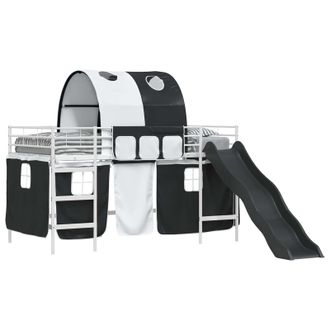 vidaXL Letto A Castello Per Bambini Con Tende Bianco E Nero Metallo Vidaxl