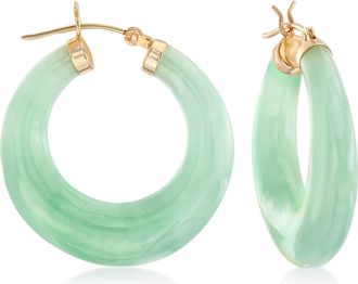 Ross-Simons Jade Hoop Earrings With 14kt Yellow Gold