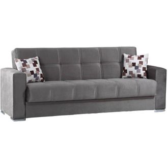 Dmora Divano letto 3 posti Arbano, Divano contenitore lineare, Sof&agrave; da soggiorno in tessuto imbottito con apertura click-clack, 226x85h91 cm, Grigio - Dmora