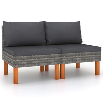 vidaXL Sof&aacute;s Centrales 2 Uds Rat&aacute;n Sint&eacute;tico Y Madera De Eucalipto Vidaxl