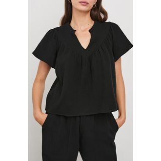 Rails Sayer Organic Cotton Gauze Split Neck Top in Black at Nordstrom Rack, Size Xx-Large