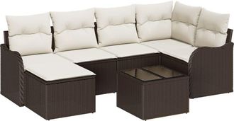 vidaXL Vidaxl - Garden Sofa Set with Cushion 7 pcs Brown, white Poly rattan