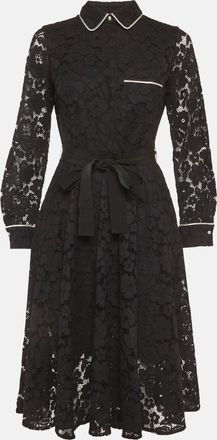 Carolina Herrera Black Guipure Lace Flared Midi Dress