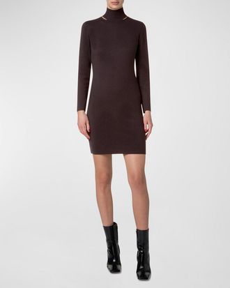 Akris Mock-Neck Slits Long-Sleeve Knit Mini Dress