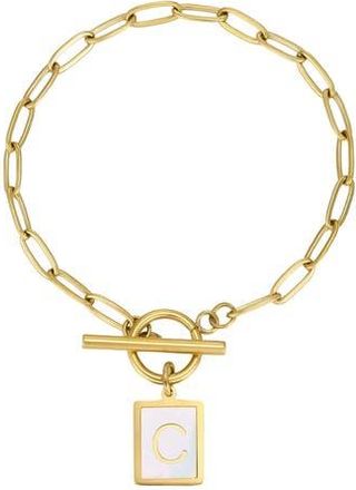 Adornia 18K Gold Plated Mother-of-Pearl Initial Charm Toggle Bracelet in White/Gold-C at Nordstrom Rack