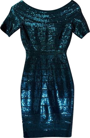 H&eacute;rve L&eacute;ger Carmen Bandage Sequin Dress in Blue Rayon