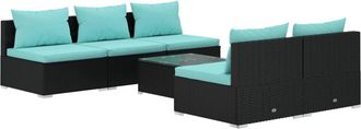 vidaXL Set Sof&aacute;s De Jard&iacute;n 6 Piezas Y Cojines Rat&aacute;n Sint&eacute;tico Negro Vidaxl