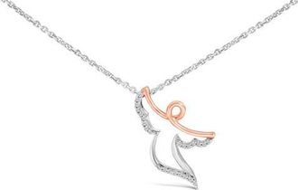 House of Brilliance 14K Rose Gold Plated Sterling Silver 1/10 Cttw Diamond Angel Pendant Necklace in White Gold Over Silver at Nordstrom