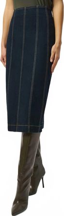 Joseph Ribkoff Salma Stretch Denim Stitch Detail Pencil Midi Skirt In Indigo