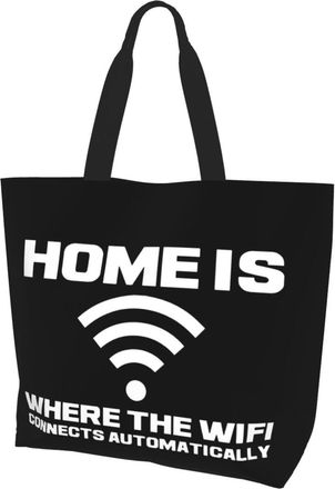 AOOEDM Home Is Where The Wifi Connects Ladies Canvas Tote Reusable Shopping Bag
