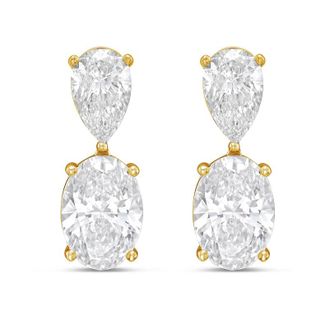 Diana M. Jewels 14K Yellow Gold 12.00 Cts of Lab grown pear and oval shape diamond drop earrings