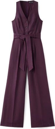 Mango Sleeveless Belted Linen Jumpsuit in Blackberry at Nordstrom, Size X-Small