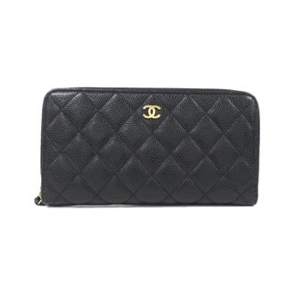 Chanel Black Grained Calfskin Long Wallet (Bi-Fold) (Pre-Owned)