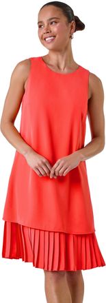 Roman Womens Petite Sleeveless Pleated Hem Shift Dress - Orange - Size 14 UK