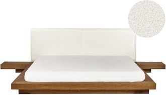 Beliani Modern eu Super King Size Platform Bed 6ft Side Tables Boucle Headboard Natural Ash Wood Zen