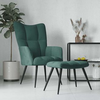 vidaXL Sill&oacute;n De Relax Con Taburete Terciopelo Verde Oscuro Vidaxl