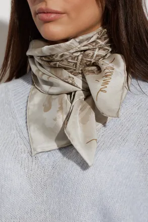 Moschino Silk Scarf With Print, Unisex, Beige