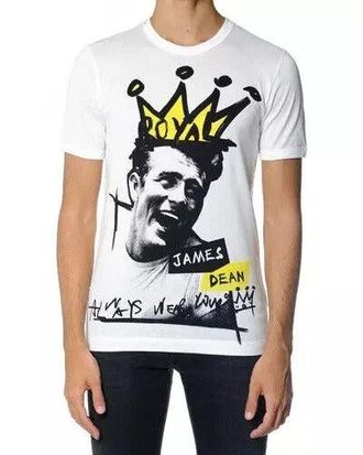 Dolce & Gabbana White Graphic Cotton Short Sleeves Men T-Shirt