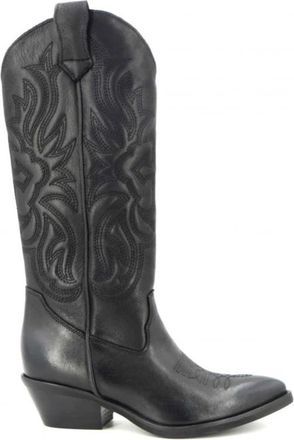 Gis&egrave;l moir&egrave; Leren Texaanse Laarzen met Borduurwerk - Dames - Cowboylaarzen - Zwart - 40 EU - Leer - Schoenen