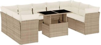 vidaXL Juego De Sof&aacute;s Jard&iacute;n Con Cojines Beige 10 Pzas Rat&aacute;n Sint&eacute;tico Vidaxl