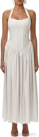 Naked Wardrobe Shirting Halter Maxi Dress in Off White at Nordstrom, Size X-Small