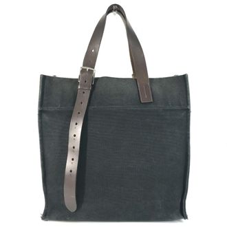 Herm&egrave;s Black Brown Canvas Leather Shoulder Bag Tote Bag (Pre-Owned)